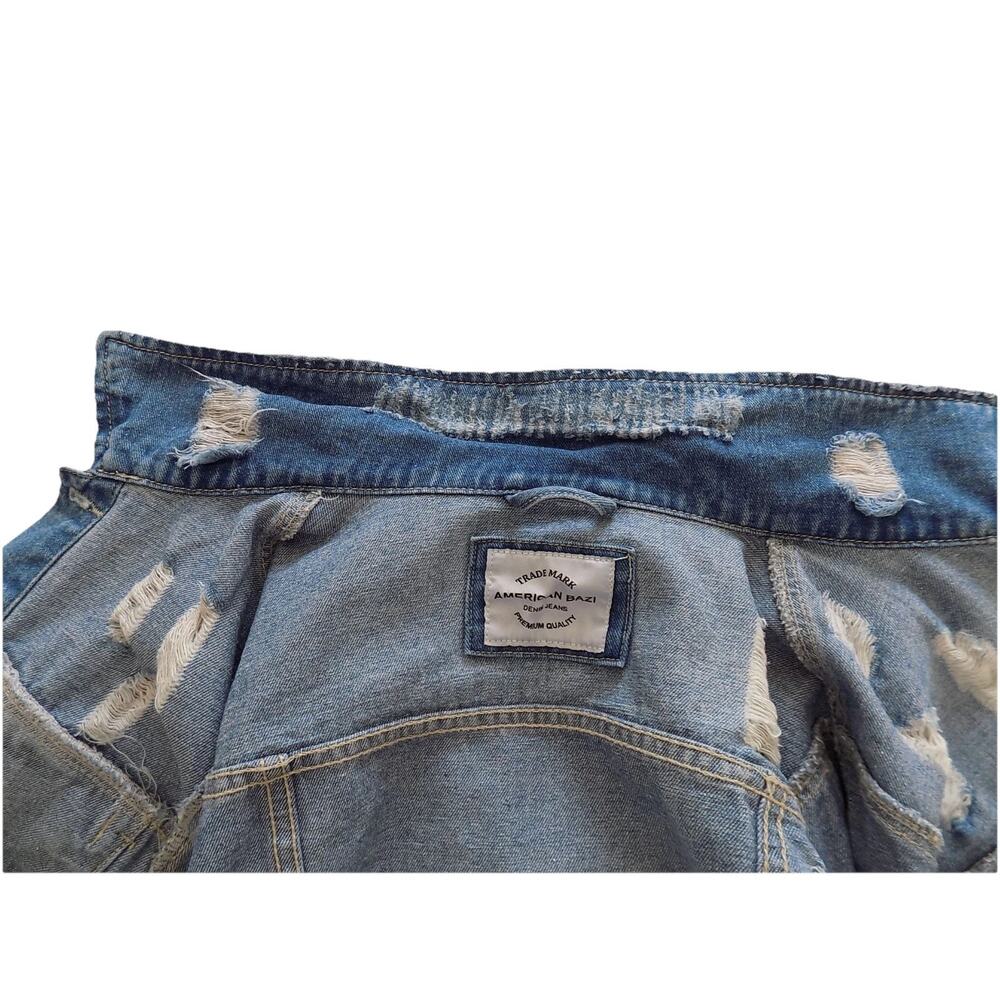 American Bazi denim jacket cropped distressed hand painted Hollywood size Small - Picture 9 of 11
